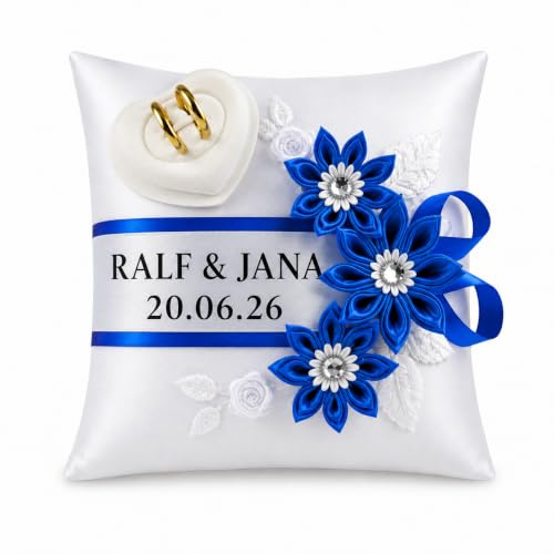 Ringkissen mit Name und Datum - Box für Eheringe Farbwahl Exklusive Brautkissen Ringkissen Hochzeit Name Datum Ringhalter, Brautkissen, Farbwahl, Eheringe Kissen,Geschenk für Brautpaar, Handarbeit