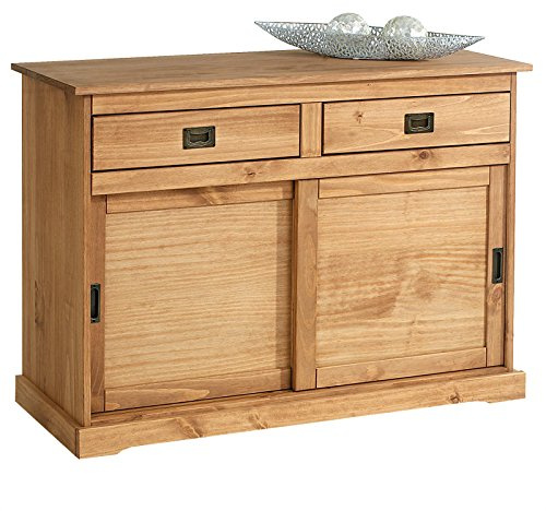 IDIMEX Buffet Savona bahut vaisselier Commode avec 2 tiroirs et 2 Portes coulissantes, en pin Massif lasuré Brun