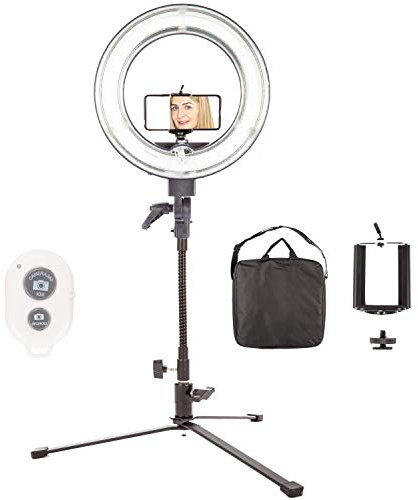 13.5 Ring Light Desktop Camera Selfie Ring Light Kit for Live Streaming Makeup YouTube Video Photo Photography TikTok Vlogger Fluorescent Ringlight Kit with Desktop Tripod Phone Holder Mount Remote