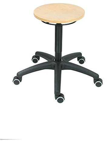 STIER Arbeitshocker mit Doppelrollen, Rollhocker mit höhenverstellbarer Sitzhöhe 430-620 mm, Buche Natur belassen, Sicherheitsgasfeder, Drehhocker, Sitzhocker