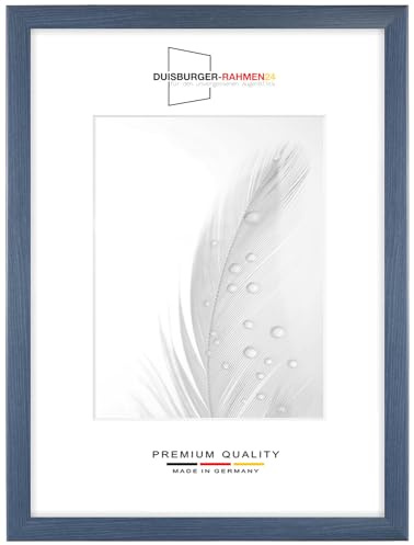Duisburger-Rahmen24 DR24 Cornice 21x28 (Blu Ardesia) su Misura, Telaio in Legno MDF Largo 35 mm Incluso Vetro Sintetico antiriflesso, Parete Posteriore Stabile, perni da Piegatura e Ganci