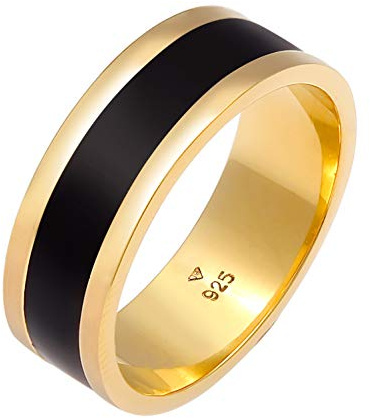 Kuzzoi Herrenring (8 mm) golden mit Emaille Bandring Männer 925 Silber | vergoldet Eleganter Silberring im Casual Look Breiter Ring zeitlos im Design Ringgröße 60 - 660609862820