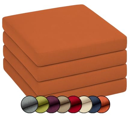 chilly pilley Stuhlkissen Gartenkissen Gartenstühle Stuhlauflage Stuhlpolster Sitzkissen Abnembar Bezug Mit Reißverschluss Auflage Set Garten Kissen (4X 50x50x5, Orange)