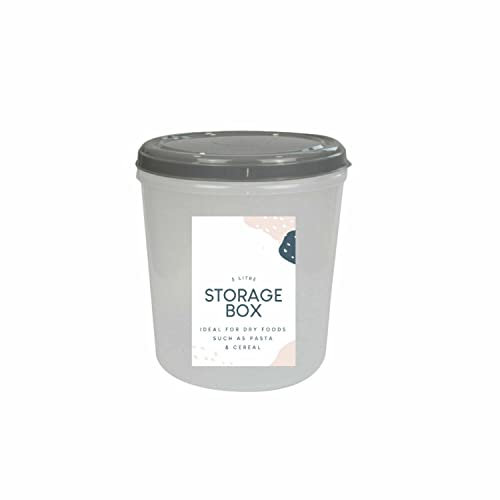 TRTO 1 X Grey 5L Dry Food Cereal Pasta Storage Plastic Dispenser Pet Container Box