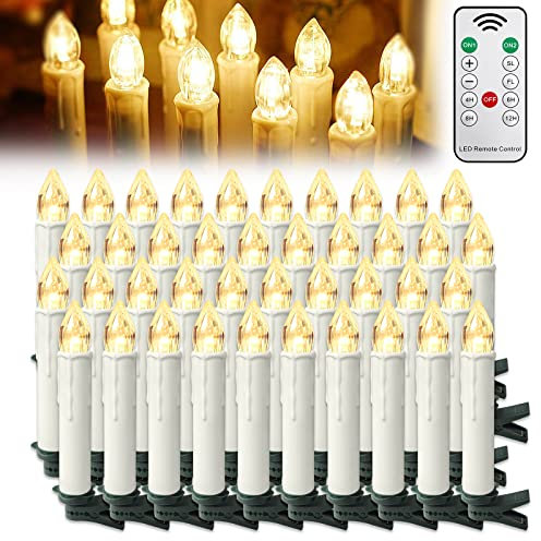 NAIZY LED Kerzen mit Timerfunktion 40 Stück LED Teelichter Warmweiß mit Clip Batteriebetrieben Herbstdeko Flackernde Flamme Kabellose Weihnachtsdeko für Weihnachten Halloween Deko (ohne Batterie)