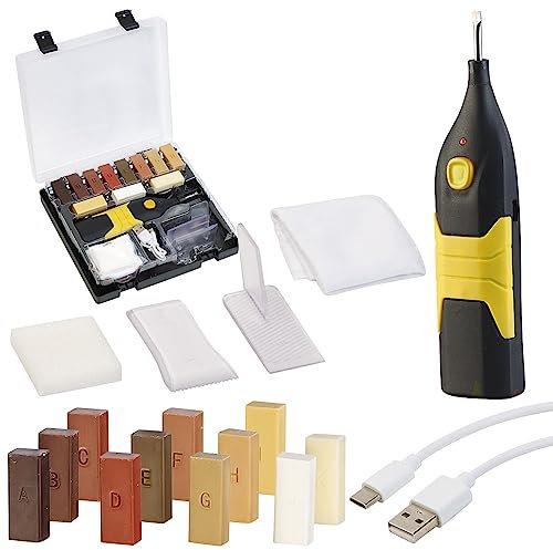 AGT Set di riparazione in laminato: set di riparazione per parquet, laminato e legno con fusore a batteria, USB (set di riparazione parquet, riparazione legno, riparazione)