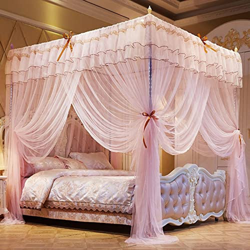 DUXY Moskitonetz, Luxus Prinzessin Betthimmel mit Edelstahlhalterung, Betthimmel mit 4 Eckpfosten 3 Seitenöffnungen, für Mädchen Kinderbett Kinder Erwachsene, Bettwäsche Dekor,Jade,150x200cm