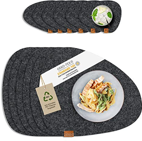 MIQIO® Design – Tovagliette + sottobicchiere in feltro Stone – Sostenibili Premium | Testato contro la presenza di sostanze nocive | In 100% bottiglie di PET riciclate | 40 x 32 cm lavabile
