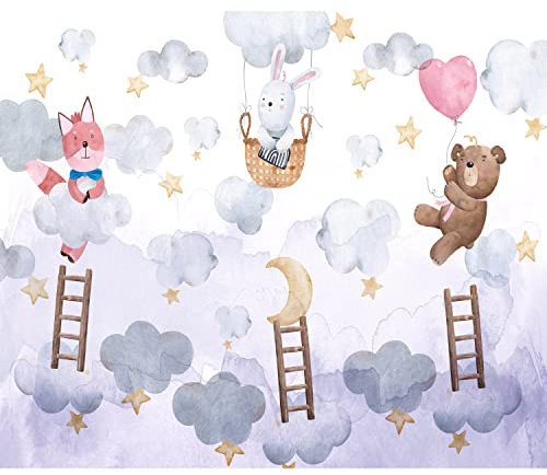 murando - Vlies Fototapete für Kinder 350x256cm Foto Tapete Schlafzimmer Wohnzimmer Vliestapete XXL Motivtapeten Bildtapete 3d Effekt Wand Dekoration - Tier Wolken Himmel Ballonfahrt e-C-10030-a-a