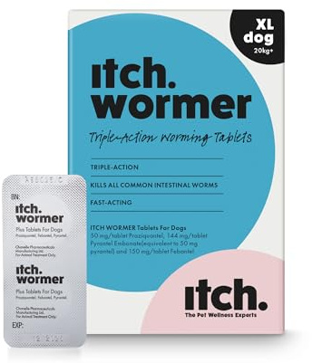 Itch X Large Dog Wormer Tablets for Dogs 20kg+ - 2 Tablets | Treats Roundworms, Tapeworms, Hookworms & Whipworms - Kills Worm Larvae