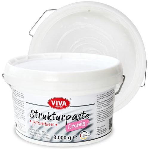 Viva Decor Strukturpaste extra cremig 3 kg - Strukturpaste für Acrylmalerei, feine Texture Paste mit glatter Oberfläche, weißer Strukturacryl für Mixed Media. Modellierbar und übermalbar.