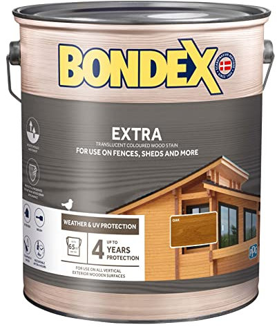 Bondex Extra Wood Stain - Oak – Suitable for Exerior Wood - Weather & UV Protection – Water Based – 4 Years Protection - 5L