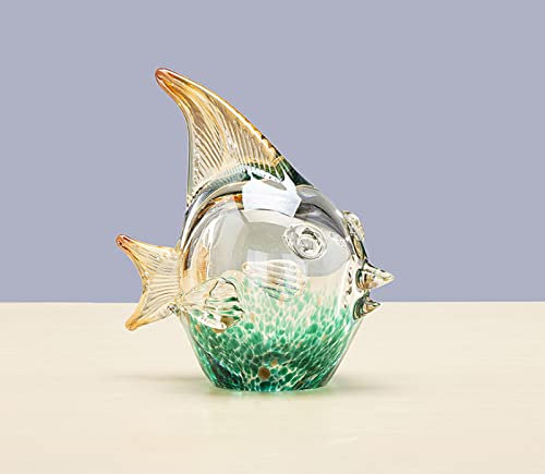 DECRZPB Farbige Glasurkunst grüner tropischer Fisch Glasfigur handgefertigt mundgeblasenes Glas Briefbeschwerer Geschenk für Geburtstag Heimdekoration Tischdekoration