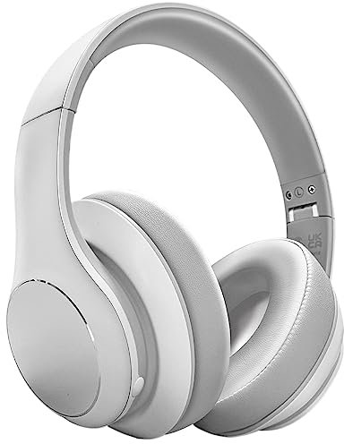 Intoberp Casque sans fil Bluetooth supra-auriculaire, 40 heures de lecture, casque sans fil avec microphone, casque pliable léger avec son stéréo HiFi pour voyage, travail (blanc)