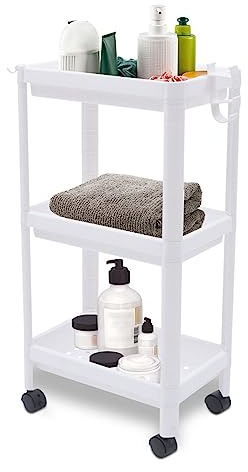 SanBouSi 3 Ebenen Rollwagen Küchenwagen Aufbewahrungswagen Schmale Mobiles Regal Rollwagen Nischenregal mit Griff für Küche Badezimmer, Platzsparend