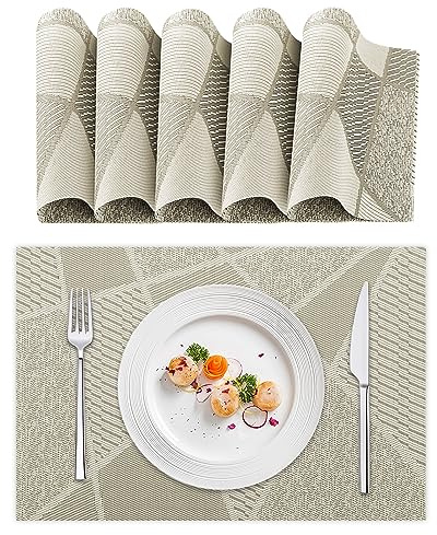 Lumaca Set mit 6 Tischsets Abwaschbar, Platzset aus 70% PVC und 30% Polyester, Leicht zu Reinigen, rutschfest, Hitzebeständig, für Küchentisch,Beige