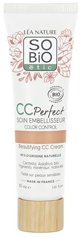 LÉA NATURE SO Bio Étic | CC Creme Color Control zertifiziert Bio – Perfect | Klar | Verschönerungspflege | gegen Rötungen, gegen Müdigkeit, gegen stumpfes Teint | Centella asiatica Bio | Vegan | Made