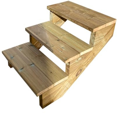 Escalera exterior de madera, de 2 a 7 peldaños, kit listo para usar, de madera, para jardín, balcón y terraza (3 peldaños sin contrahuellas,60cm)