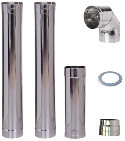 Edelstahlrohre Rauchrohr Set Ofenrohr Abgasrohre 150mm Inox 304 Edelstahl Abgasrohr 1m 0,5 m Bogen Winkelrohr 90° für Rauchabzug Adapter schornstein Erweiterung Ofenrohr Wandrosette, Durchmesser 150mm