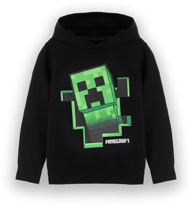 Minecraft garçons Sweat à Capuche | Sweat à Capuche Graphique Noir pour Enfants et Adolescents | Jeu Sprite Jumper Creeper Block Pop Out Sweatshirt | Gamer Merchandise Cadeau pour Lui