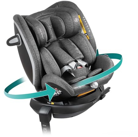 BABYAUTO – MUUGI SIGNATURE - Silla de Coche iSize Evolutiva, 0-36 kg, 0-12 Años, Rotación 360°, Pata de Apoyo, Sistema ISOFIX, Protección Lateral, Reposacabezas Ajustable. GREY DOBBY