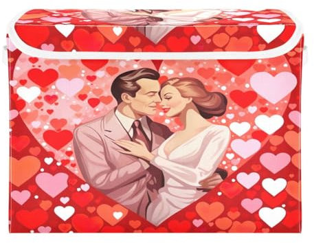 JUMBEAR Contenitori pieghevoli per San Valentino, coppie, con coperchio, in tessuto, per camera da letto, ufficio