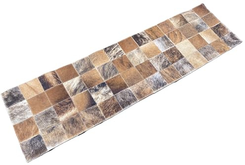 Camino de Mesa, Alfombra Cuero Vaca, Patchwork, 100% Piel autentica, 40x130 cm, Color marrón, decoración Premium Animal CowhidesPlus (28)