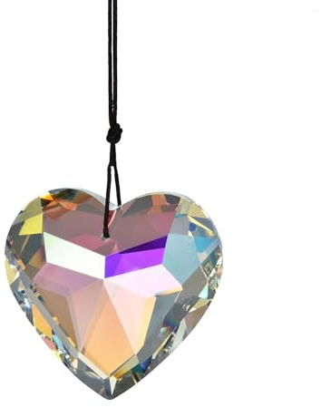 Reflective Heart Crystals Suncatcher Hanging Sun Catcher with Chain Pendant Ornament for Window Home Garden Party Wedding Decoration (Yellow)