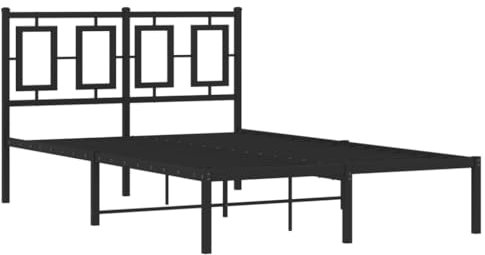 vidaXL Bettgestell mit Kopfteil, Bett mit Rückenunterstützung, Bettrahmen mit Lattenrost Metallfüßen, Doppelbett Gästebett Metallbett, Metall Schwarz 120x200cm