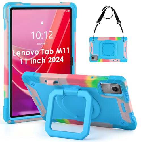 KATUMO Cover per Lenovo Tab M11 2023/2024 11 Pollici TB-330FU/331FC,Supporto Girevole a 360° e Tracolla Regolabile Staccabile Antiurto Protettiva Custodia, Lenovo Tab M11 TB-331FC 11 (Blu mimetico)