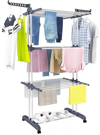 BURAKH 4 Tier Clothes Airer Rack Clothes Drying Rack Indoor & Outdoor Laundry Dryer Foldable Rail Hanger Hanging Stand Cloth & Shoe Shelf | Clothes Storage Rail | Hanging Rail | Shoe Rack