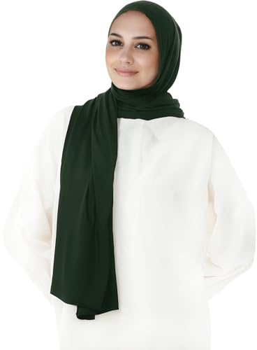 Lina & Lily försydd omedelbar slip-on modal jersey hijab huvudscarf för muslimska kvinnor, Djungel grön, 67 wide x 28 long