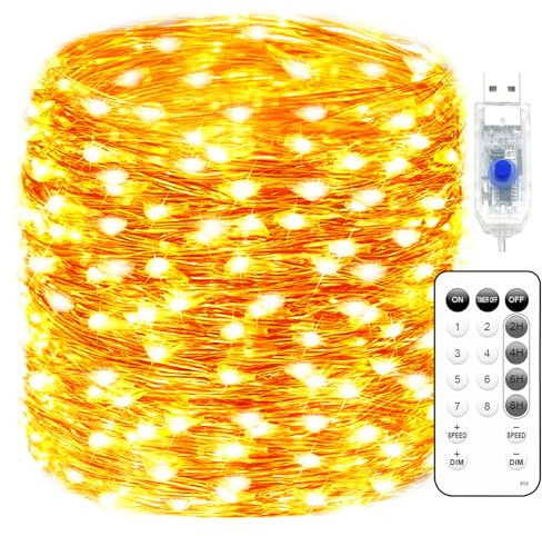 Fairy Lights Plug in 66FT 200 LED USB Twinkle Lights for Bedroom Copper Wire Lights with Remote and Timer 8 Modes, Waterproof String Lights for Dorm DIY Party Christmas Decoration（Warm White）