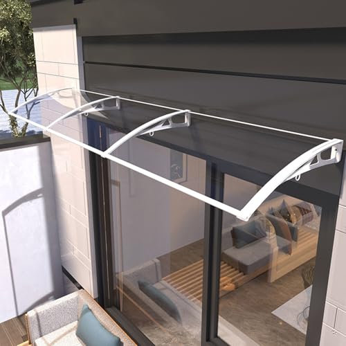 Auvent for Terrasse Support Blanche Aluminium,Toit Abri Contre Pluie,Polycarbonate Transparent Auvent De Porte D'entrée,Toit Marquise en Protection UV for Porche,Solaire,Neige (60 x 80 cm)