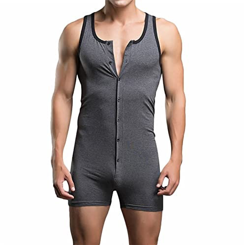 IUERVPS Herren Unterhemden Baumwolle Einteiliger Body Wrestling Singlet Sport Turnanzug Fitness Knopf Jumpsuit Männer Weste Unterwäsche Bodyshaper(Dark Grey1,XL)