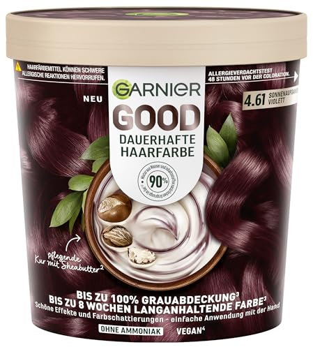 Garnier GOOD Dauerhafte Haarfarbe 4.61 Sonnenaufgangs-Violett – Coloration ohne Ammoniak, bis zu 100% Grauabdeckung, 1 Stk.