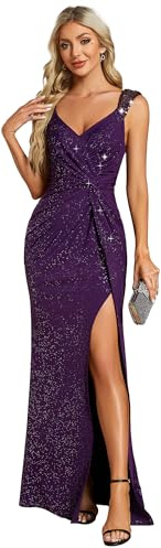 Ever-Pretty Maxi Formal Evening Dress Elegant Sequin V Neck and High Slit Prom Dress 01888