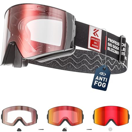 KAPVOE Masque de ski photochromique magnétique antibuée UV400 – Compatible casque – Idéal pour ski, snowboard et patinage – Pour homme, femme et adolescent