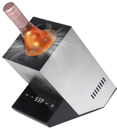 ZyKnaurral Elektrischer Weinkühler für eine Flasche, Weinkühler aus Edelstahl, 750 ml Champagner-Getränkekühler, intelligente Thermostatsteuerung, kein EIS erforderlich,Silver