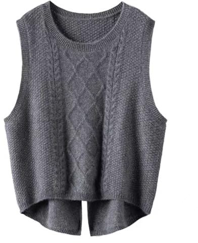 DUHENWU Knitted Vest Women Short Split Knit Sweater Vest Sleeveless Jumpers Casual Solid Color Ladies Knitted Waistcoat Crew Neck Top Soft Stretch Pullover Sweater Tank Top Grey