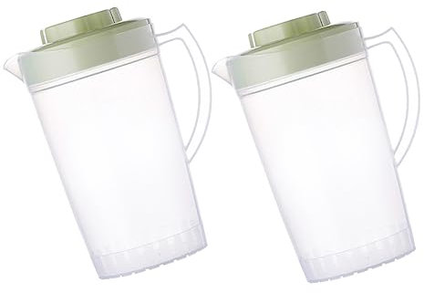 PRETYZOOM Jarra De Plástico Para Agua Fría y Jugos, Gran Capacidad 2 Litros, Material Resistente Al Frío, Color Verde, Adecuado Para Hogar y Bebidas Refrescantes, Pack 2 Unidades