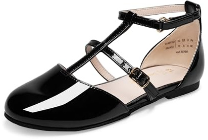 DREAM PAIRS Girls Dress Shoes Mary Jane Flats for Little Girls Party Shoes with T Strap,Size 4 Big Kid,Black,KKUMFA2503