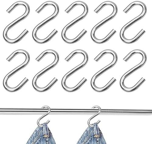 SpetngSake 10 Stück S Haken Klein,Metal S-Haken,Verzinktes Eisen S Haken,Mini S Hacken,Multifunktional S Hooks,Haltbarkeit S-Haken Klein,Silber S Hook,für Küche, Garten, Schlafzimmer und Büro