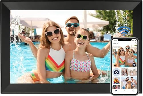 FUNCARE Cadre Photo Numérique WiFi 15,6 Pouces, Écran Tactile HD 1280x800 IPS avec 32Go de Stockage pour Partager Photos et Vidéos, Rotation Automatique, Support Multilingue, Montage Mural