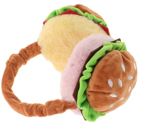 MUCKLILY Fluffy Plush Ear Warmers for Foldable Thermal Hamburger Shaped Earmuffs Cartoon Ear Covers for Cycling Winter Sports Unique Fun Design for Cold Weather