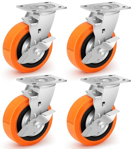 Humagineer 150mm Poliuretano Ruedas Para Muebles Pesados con Freno, Industriales Ruedas Giratorias Carga de 2000kg, Silencioso Y Resistente al Desgaste para equipos pesados, instrumentos grandes