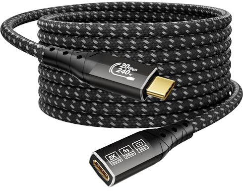 ZIKNYDO 4K USB C Verlängerung 5m, (USB 3.2 20 Gbit/s Typ C-Verlängerung, PD 3.1 240W 48V/5A), Video 4K@144Hz/ 60Hz, 8K@30Hz USBC Verlängerungskabel für PSVR2, iPad, MacBook, Dell XPS, Switch