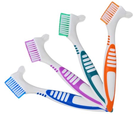 IWOWHERO 4 pièces Brosse Prothèses Double Face Poils Multicouches Dents Fausses Manche Antidérapant Ergonomique Nettoyage Complet