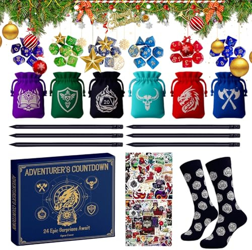 Countdown-Kalender – 24-Tage-Countdown-Kalender, polyedrische Würfel, Halsketten, Aufkleber, Socken, tägliche Familienaktivität für Teenager, Kinder, Erwachsene, Klassenzimmer, Advents-Aktivit