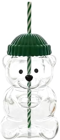 LUYIEDHA Bärenstrohbecher, Bear Tea Cup, Süßes bärenförmiges Glas, mit Deckel und Strohhalm, Bären Trinkbecher, für Saft, Kaffee, Tee, Milch, heiße Schokolade (A)